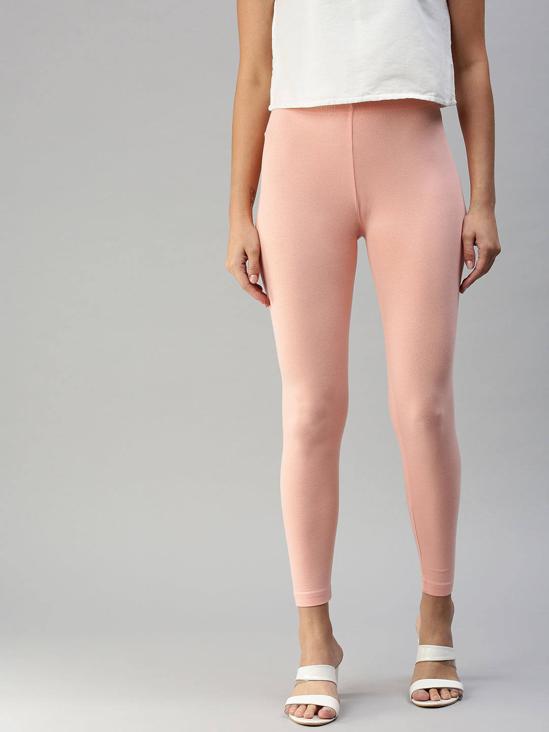 Women Solid Young Pink Ankle Length Leggings – Cherrypick